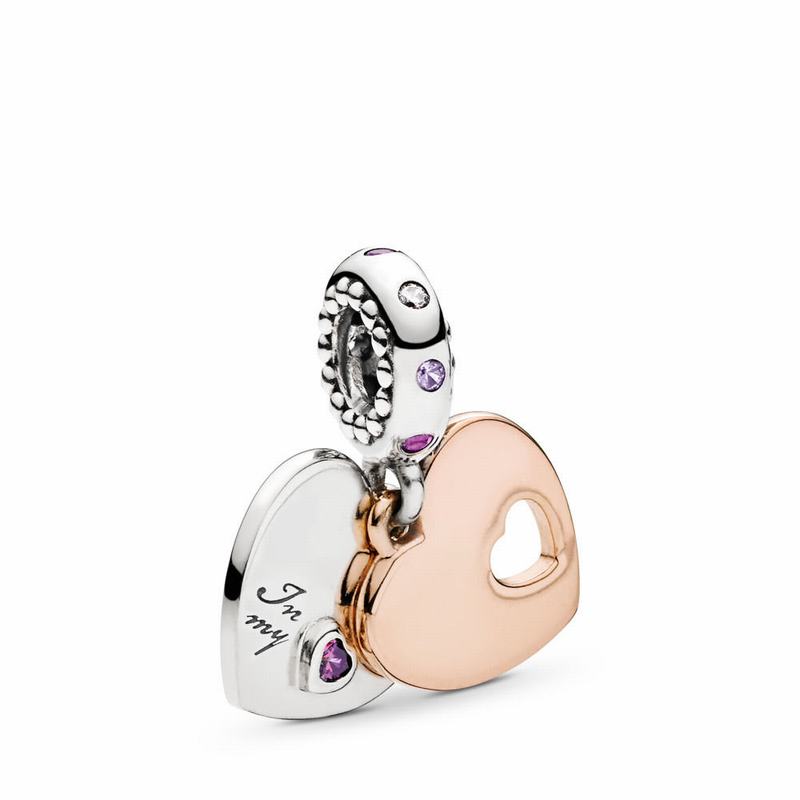 Pandora Two Hearts Dangle Charm NZ, Pandora Rose™ (870264-MFJ)